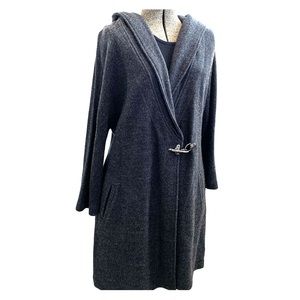 Kenar sweater wrap with hood and single clasp